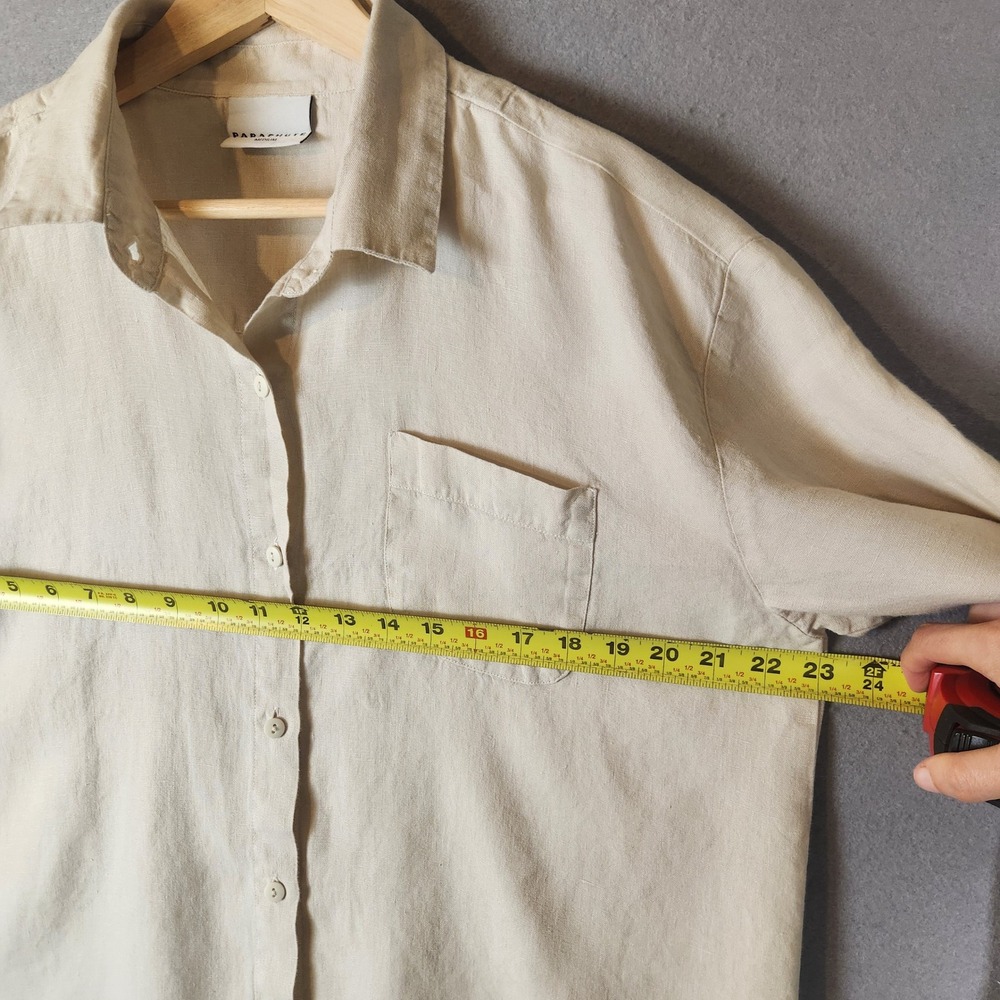 Parachute Linen Shirt Women's Medium Beige Button Down Relaxed Fit Minimalist - Picture 5 of 7